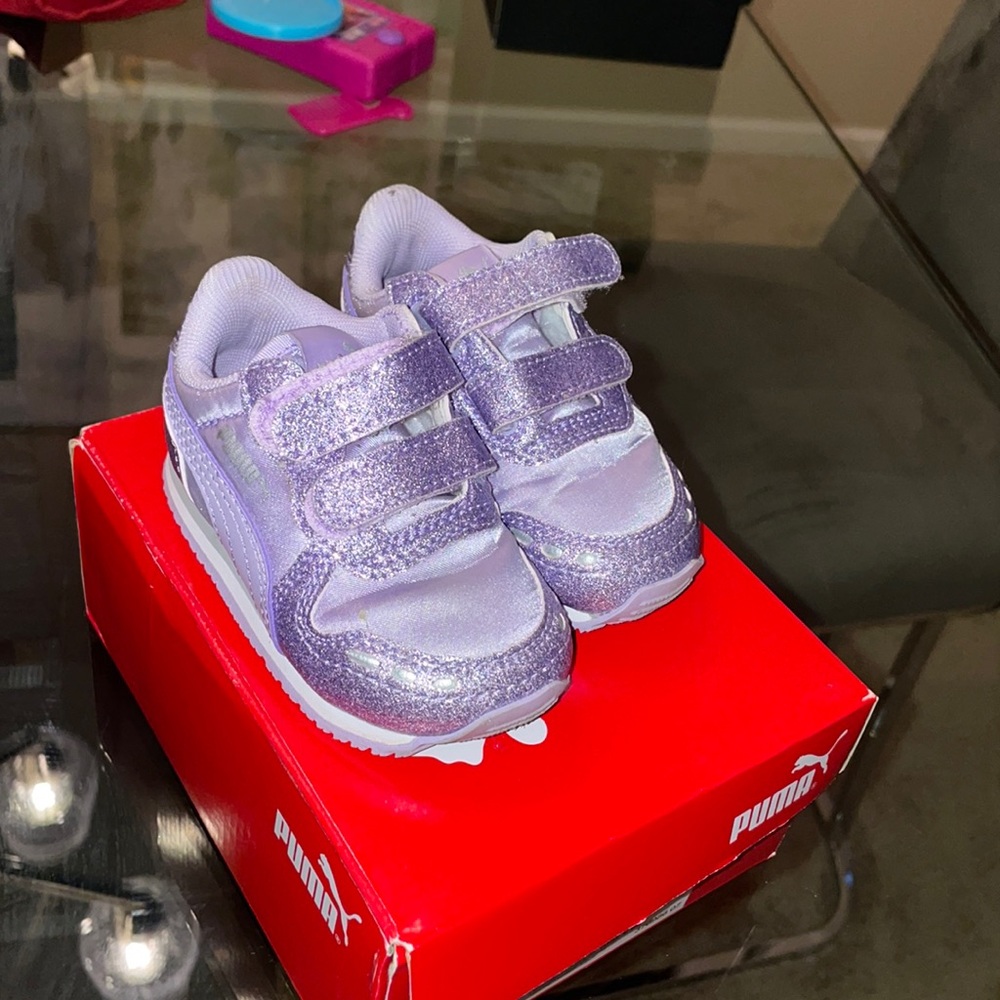 Purple sparkle toddler puma shoes